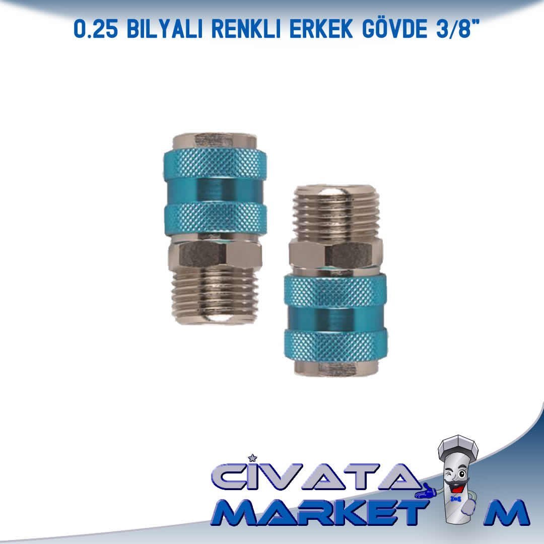 3/8'' BİLYALI RENKLİ ERKEK HORTUM GÖVDE 0.25 (PİRİNÇ)