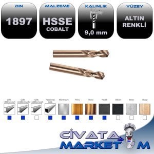 DIN1897 KOBALT KISA MATKAP UCU  9.0 mm