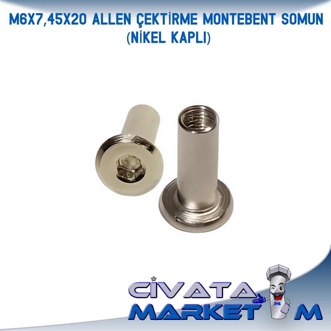 M6X7,45X20 ALLEN ÇEKTİRME MONTEBENT SOMUN (NİKEL KAPLI)