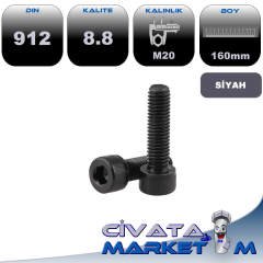 M20*160 İMBUS CİVATA SİYAH 8.8