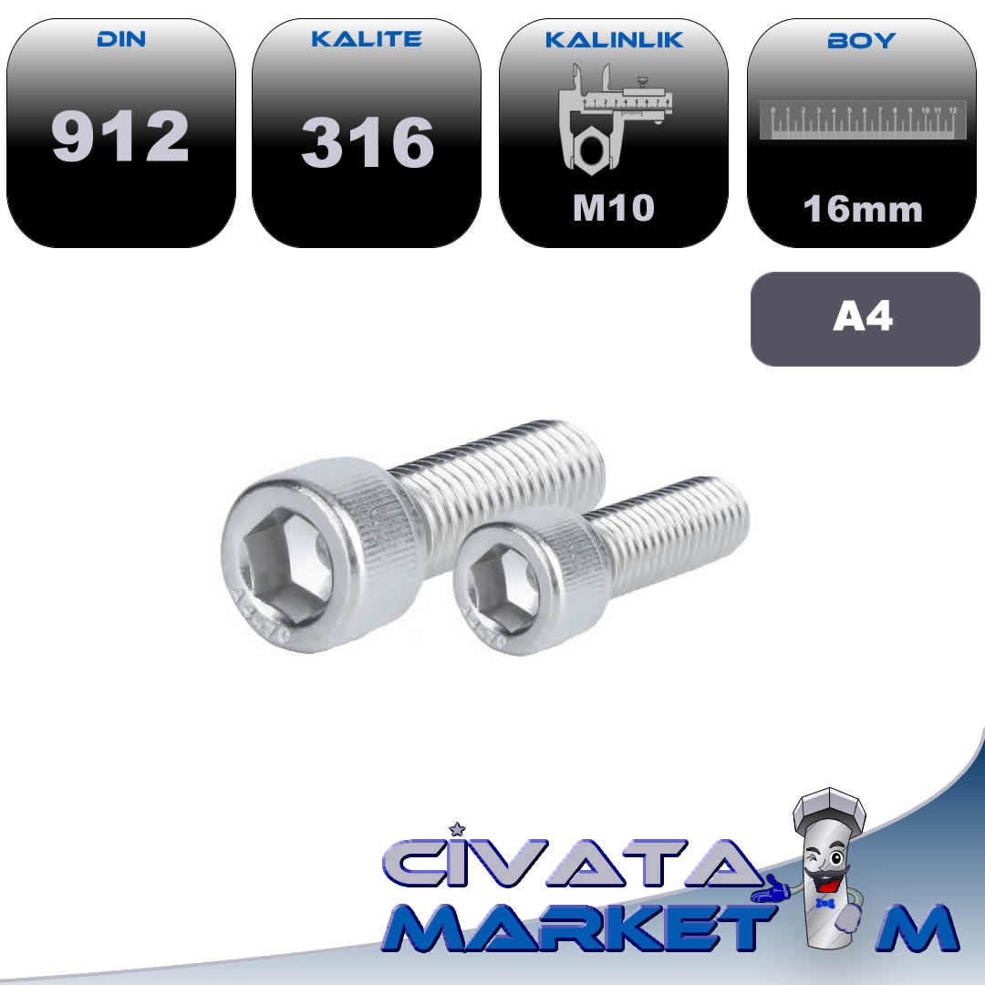 M10*16 İMBUS CİVATA DIN 912 A4 316