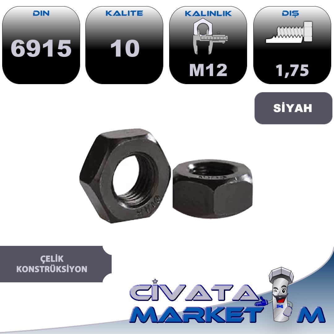 M12 ÇELİK KONTRÜKSİYON SOMUNU HV10 DIN6915