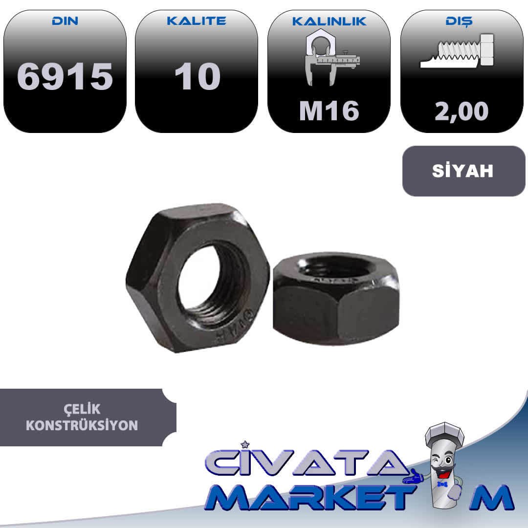 M16 ÇELİK KONTRÜKSİYON SOMUNU HV10 DIN6915