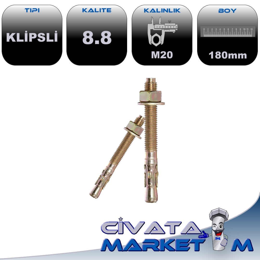 M20x180 KLİPSLİ ÇELİK DÜBEL