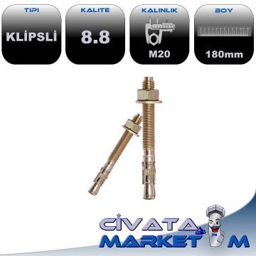 M20x180 KLİPSLİ ÇELİK DÜBEL