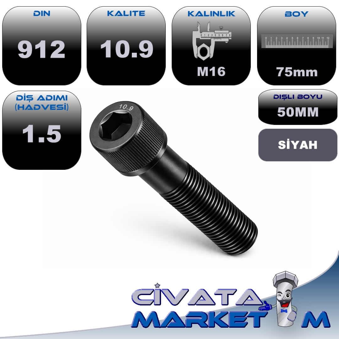 M16x1.5x75 İMBUS CIVATA 10.9 (İNCE DİŞ) - SYH