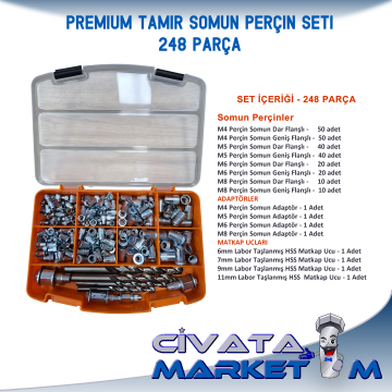 Premium Tamir Somun Perçin Seti 248 Parça