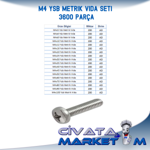 M4 YSB Metrik Vida Seti DIN7985  - 3600 PARÇA
