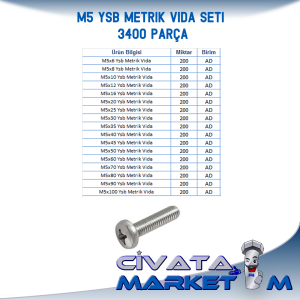M5 YSB Metrik Vida Seti DIN7985  - 3400 PARÇA