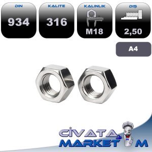 M18 ALTIKÖŞE DÜZ SOMUN DIN 934 A4 316