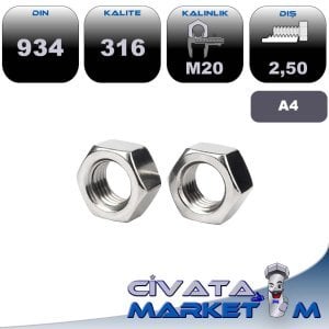 M20 ALTIKÖŞE DÜZ SOMUN DIN 934 A4 316