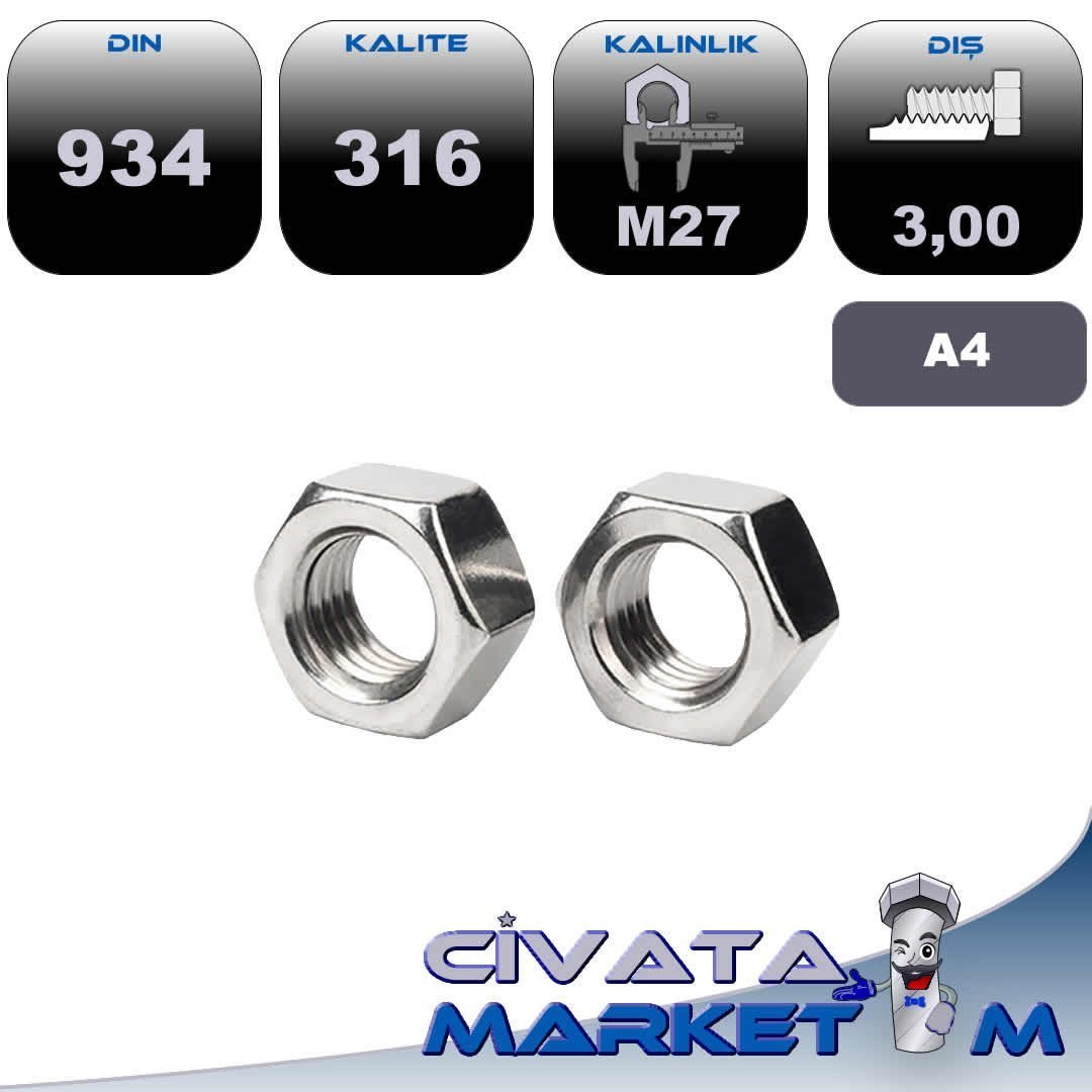 M27 ALTIKÖŞE DÜZ SOMUN DIN 934 A4 316