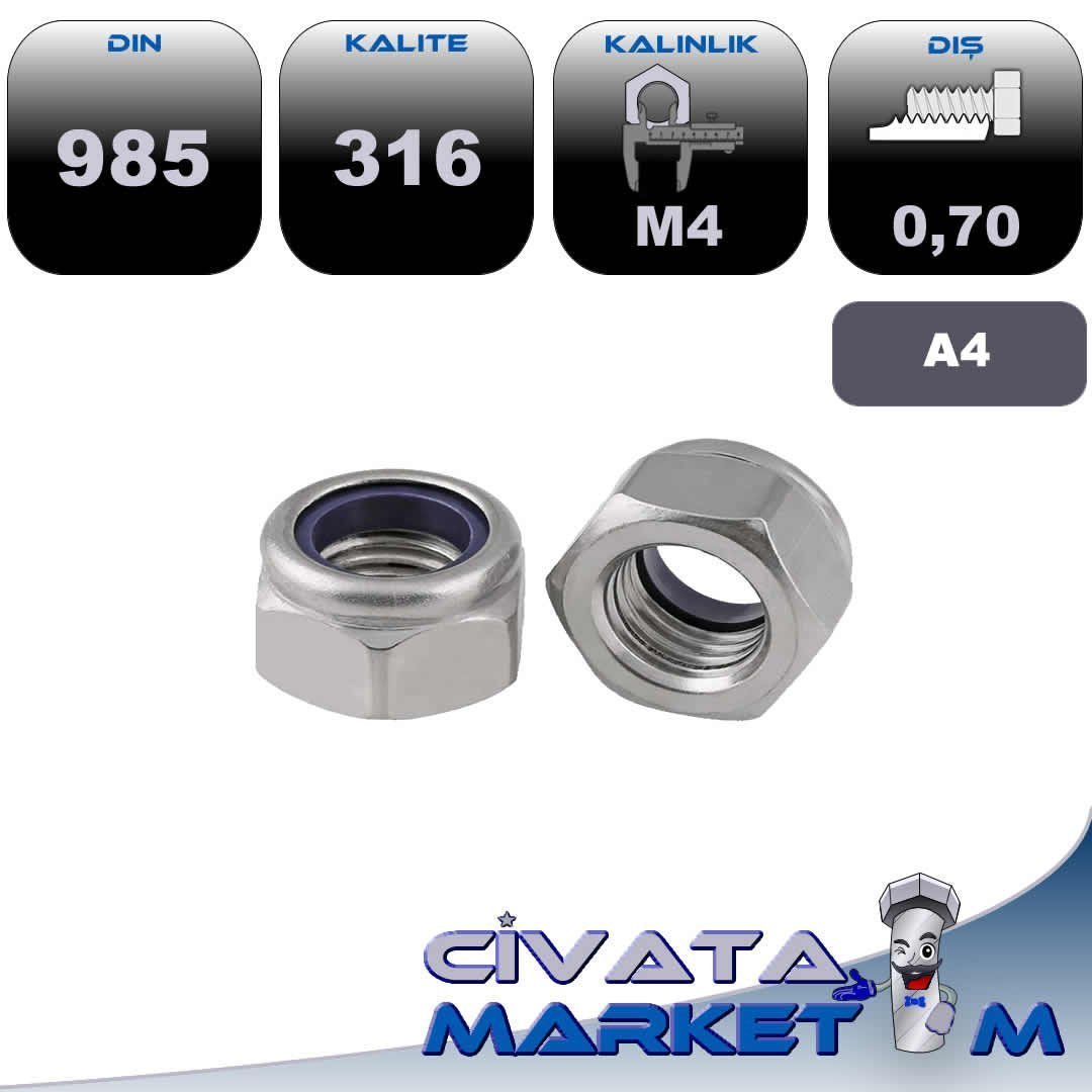 M4 FİBERLİ SOMUN DIN 985 A4 316
