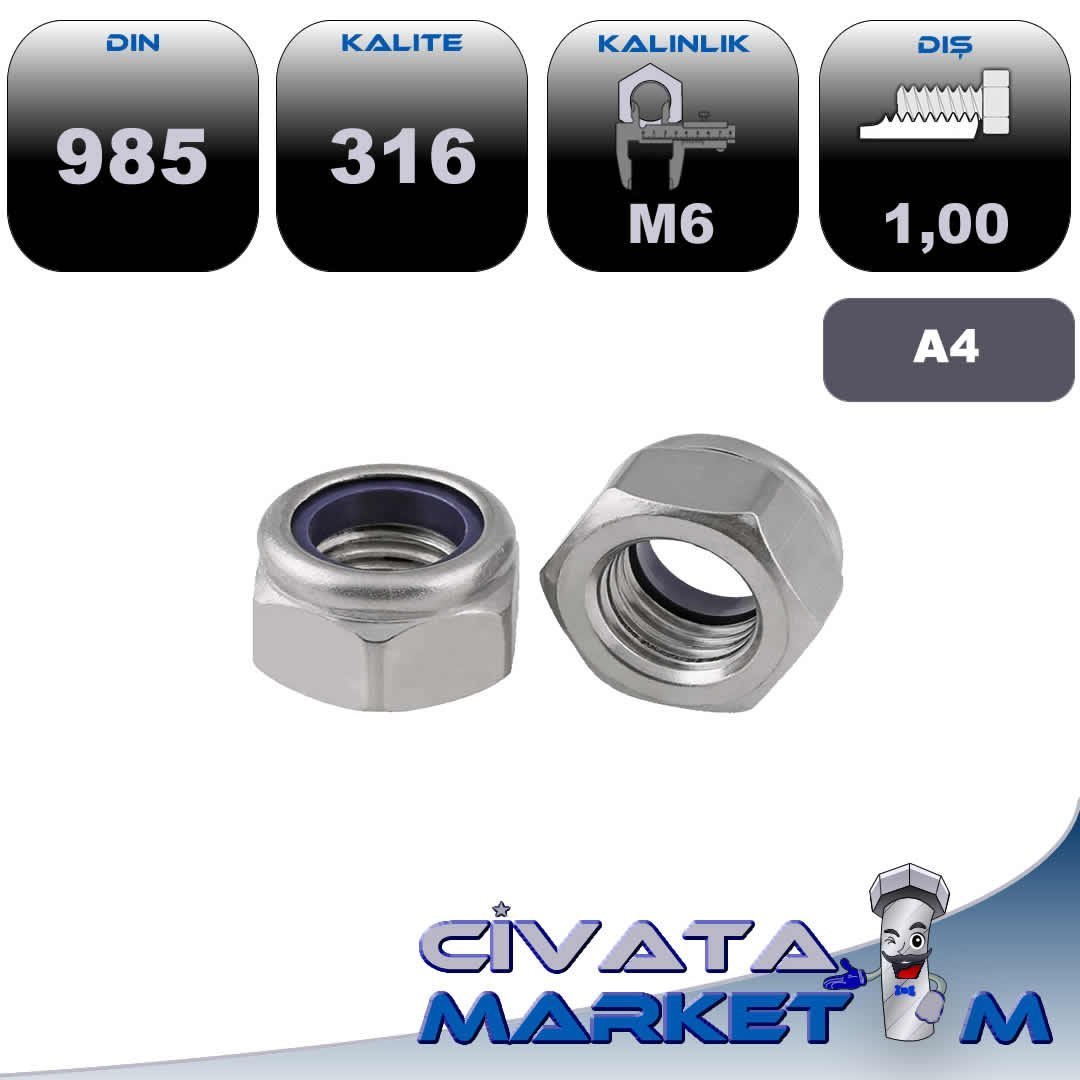 M6 FİBERLİ SOMUN DIN 985 A4 316