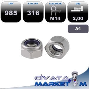 M14 FİBERLİ SOMUN DIN 985 A4 316
