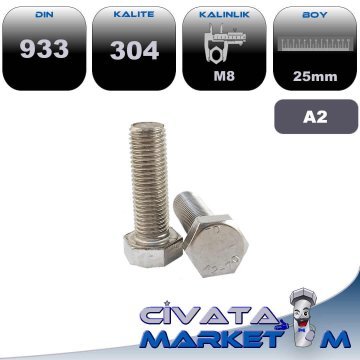 M8*25 ALTIKÖŞE BAŞ CİVATA A2