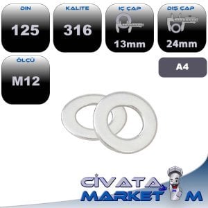 M12 DÜZ PUL DIN 125 A4 316