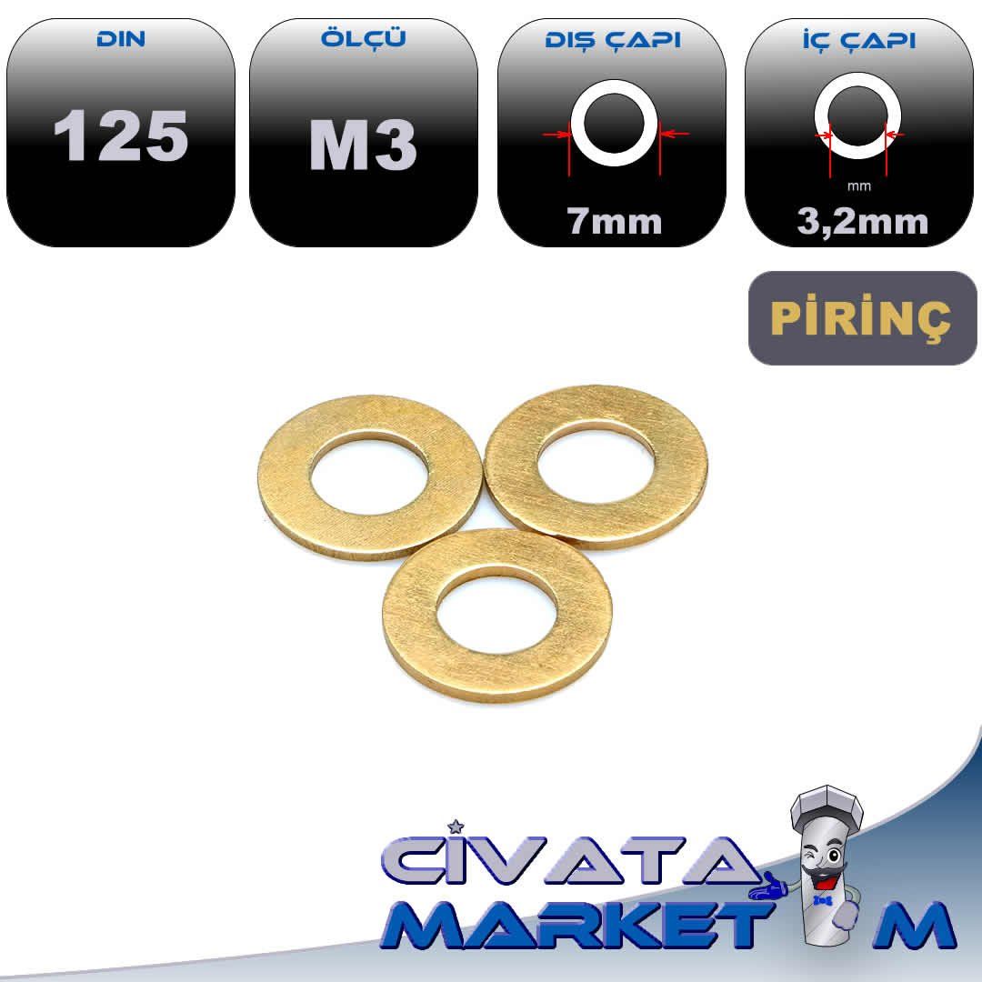 PİRİNÇ M3 DÜZ PUL(RONDELA) DIN125