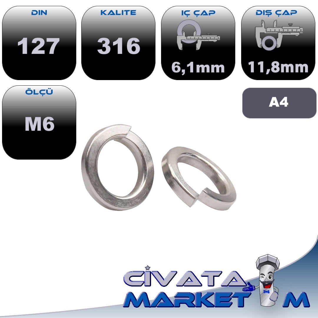 M6 YAYLI RONDELA DIN 127 A4 316