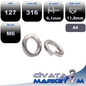 M6 YAYLI RONDELA DIN 127 A4 316