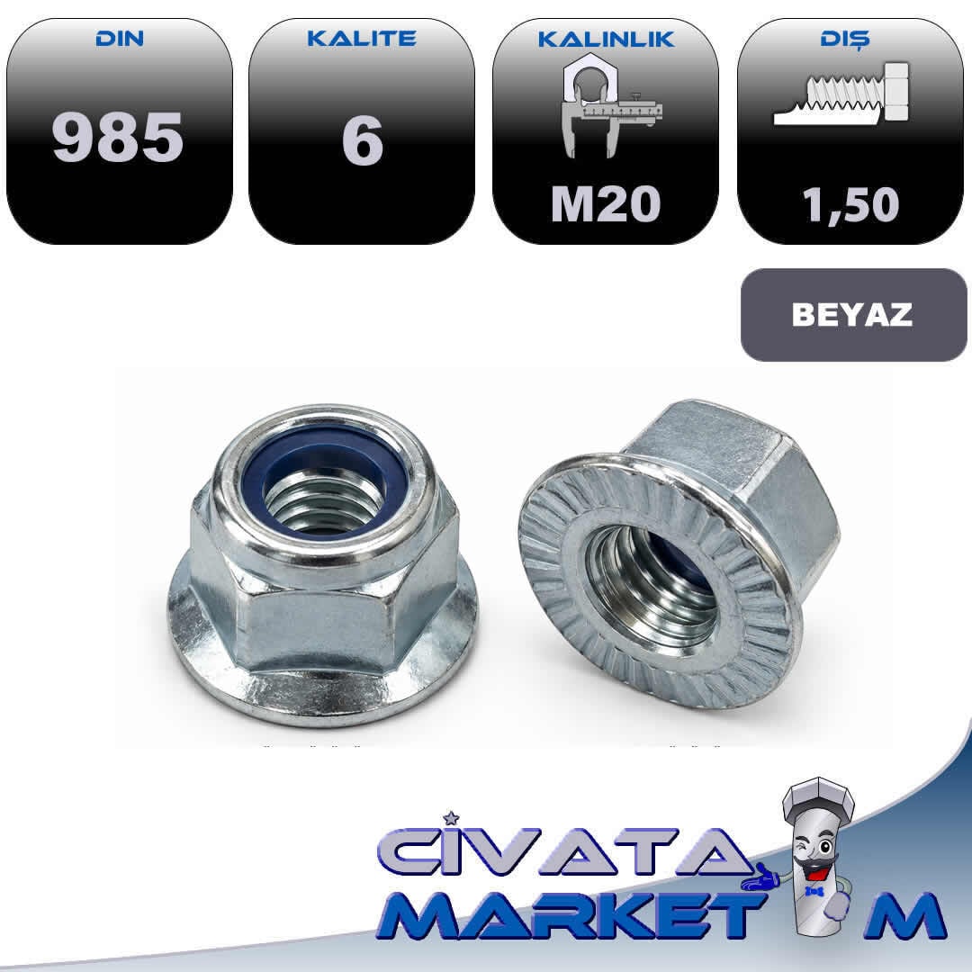 M20x1,5 FİBERLİ FLANŞLI SOMUN DIN6926 (TIRTIRLI)