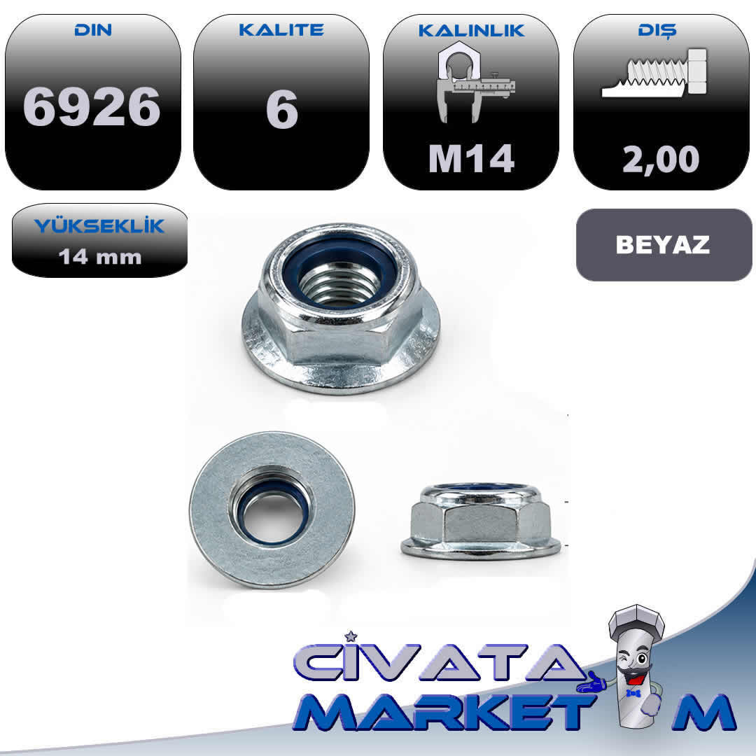 M14 KONTRA FİBERLİ FLANŞLI SOMUN H:14