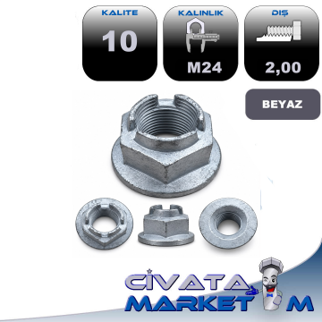 M24x2 Aks Mil Somunu 10 Kalite Geomet Kaplı 36 Anahtar 51 mm Flanşlı