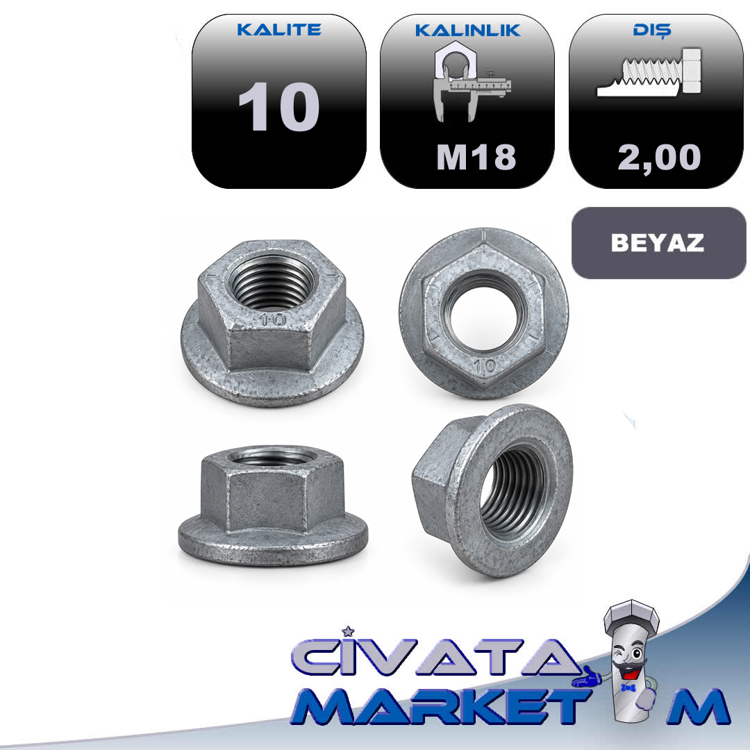 M18x2 Flanşlı Somun DIN6923 Cl.10 (Tırtıksız) Geomet Kaplı