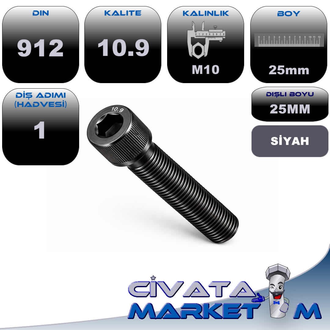 M10x1x25 İMBUS CIVATA 10.9 (İNCE DİŞ) - SYH