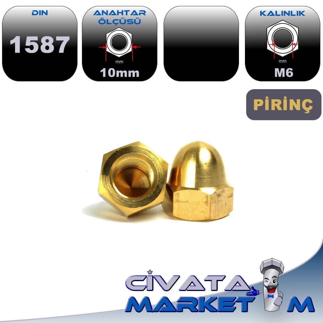 PİRİNÇ M6 KÖR (KAPALI) SOMUN DIN1587