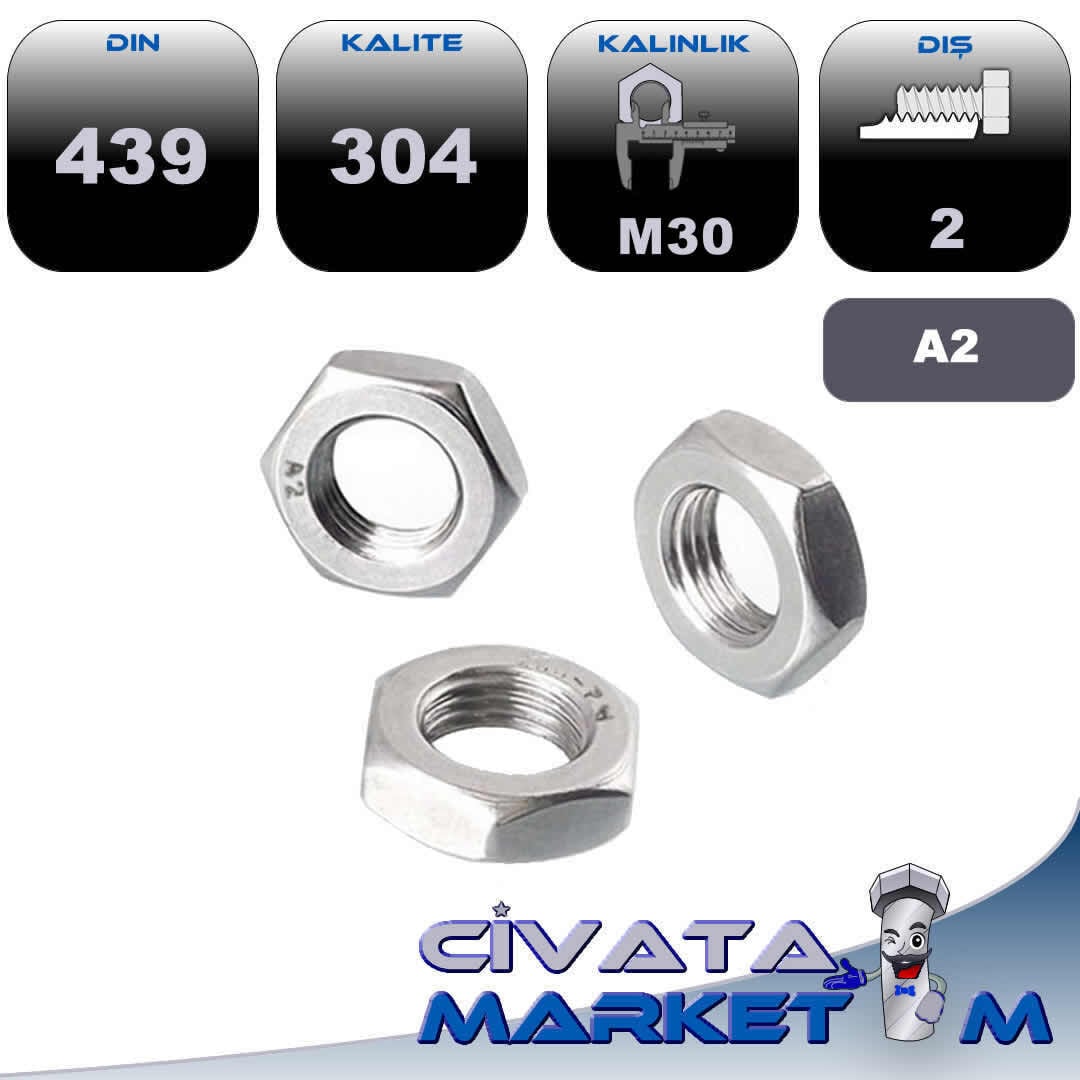 M30x2 İNCE KONTRA SOMUN A2 DIN439
