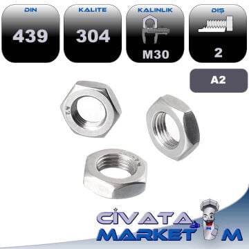 M30x2 İNCE KONTRA SOMUN A2 DIN439