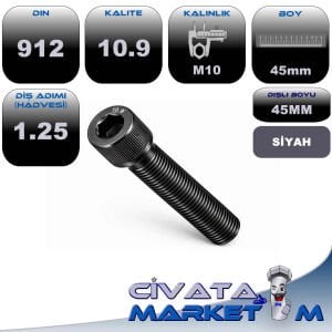 M10x1.25x45 İMBUS CIVATA 10.9 (İNCE DİŞ) - SYH