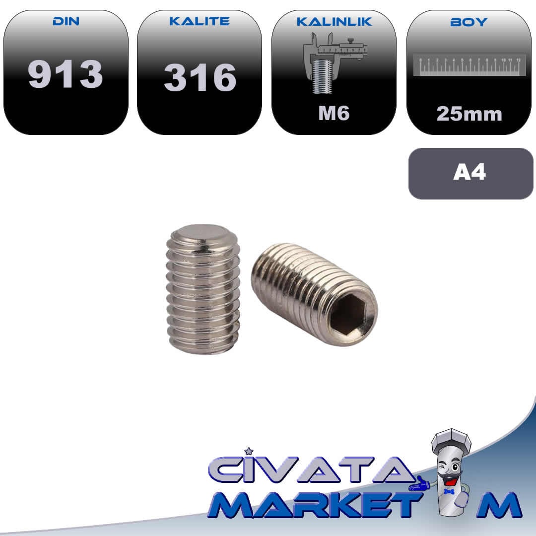 M6x25 SETSKUR DIN 913 A4 316