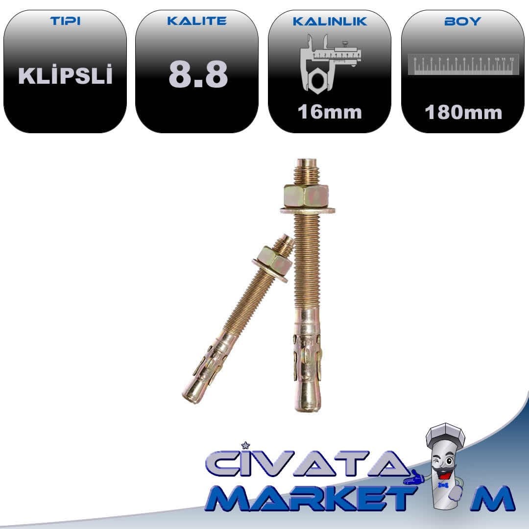 M16x180 KLİPSLİ ÇELİK DÜBEL