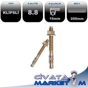 M16x200 KLİPSLİ ÇELİK DÜBEL