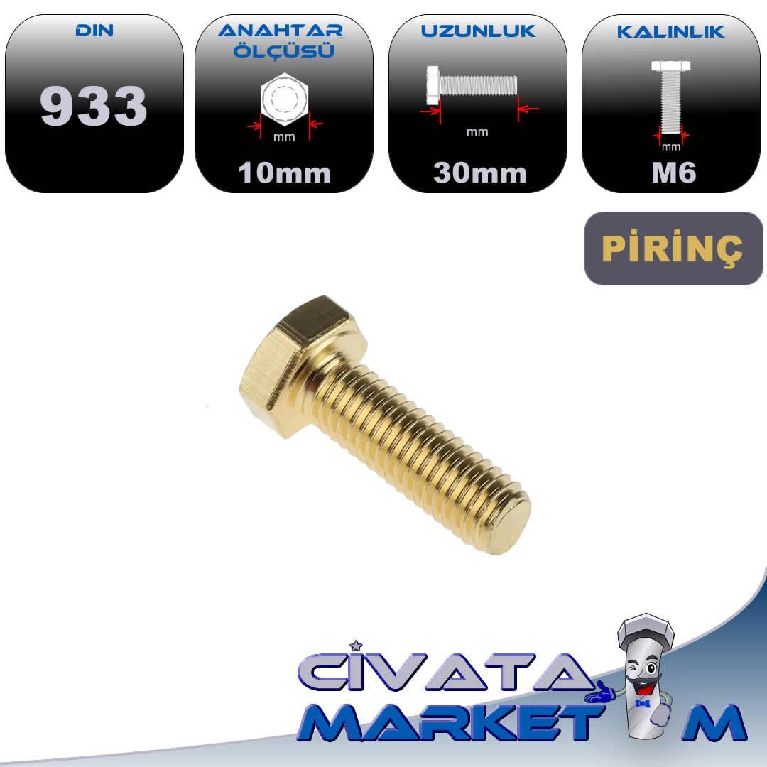 PİRİNÇ M6x30 AKB CIVATA DIN933