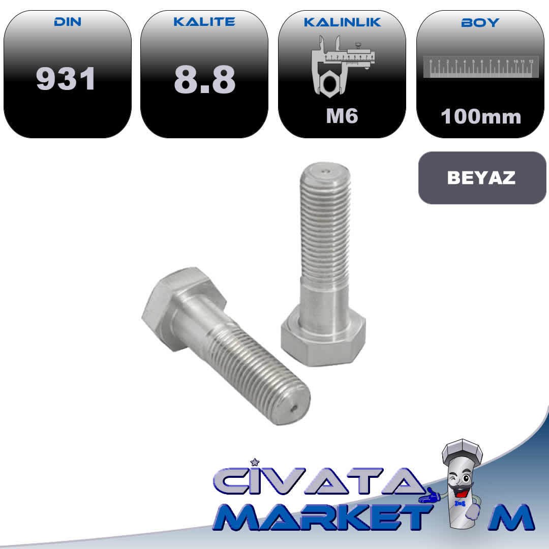 M6*100 ANAHTAR BAŞ YARIM DİŞ CİVATA 8,8
