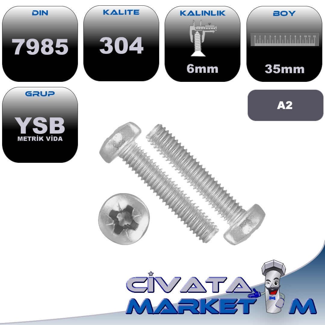M6*35 YSB METRİK VİDA A2 304