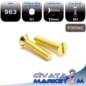 PİRİNÇ M3x20 DÜZ HB(Havşa Baş) Vida DIN963
