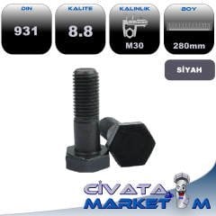 M30x280 AKB CIVATA YARIM DİŞ 8.8 SİYAH