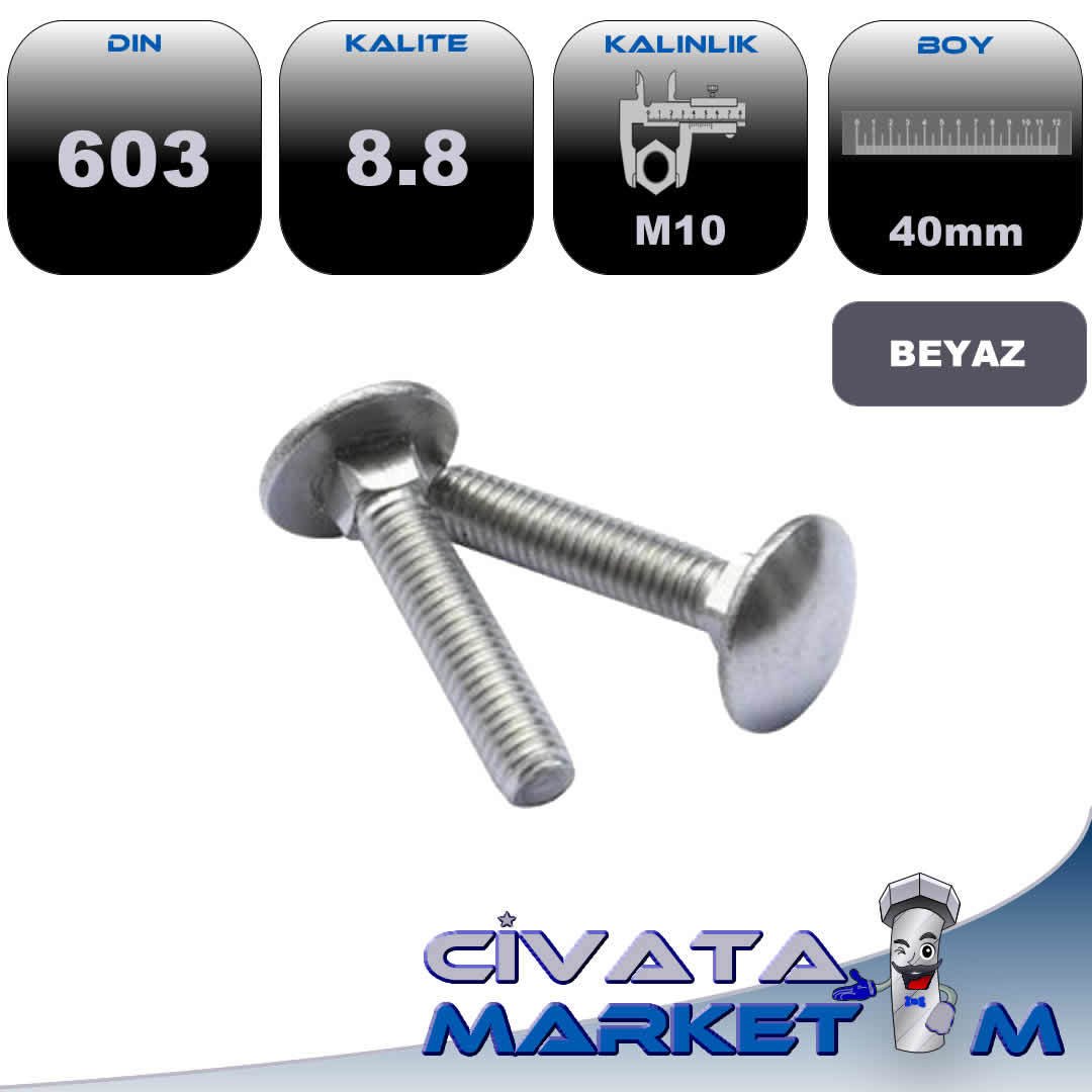 M10*40 TAMPON CİVATASI BEYAZ 8,8