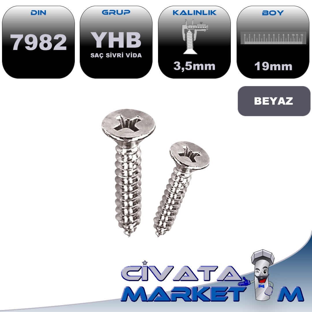 3,5x19 YHB SAC VİDA DIN7982 BYZ