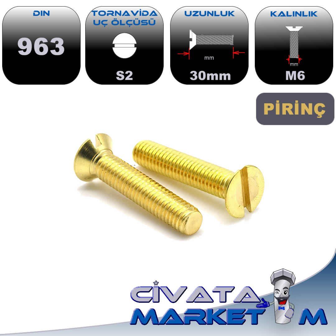 PİRİNÇ M6x30 DÜZ HB(Havşa Baş) Vida DIN963