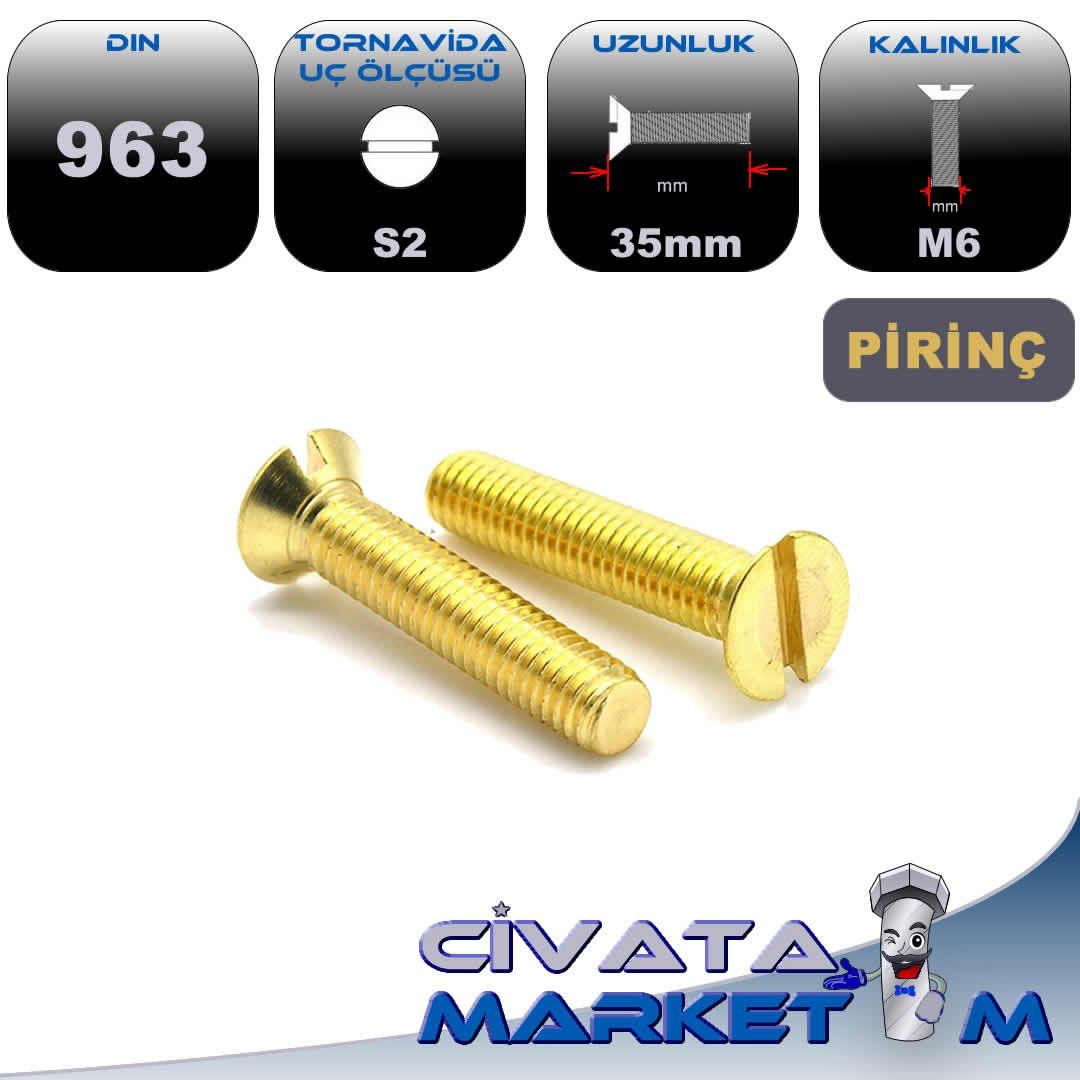 PİRİNÇ M6x35 DÜZ HB(Havşa Baş) Vida DIN963