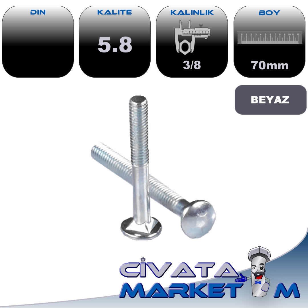 3/8X70 Y.B KASA CİVATASI BEYAZ 5,8