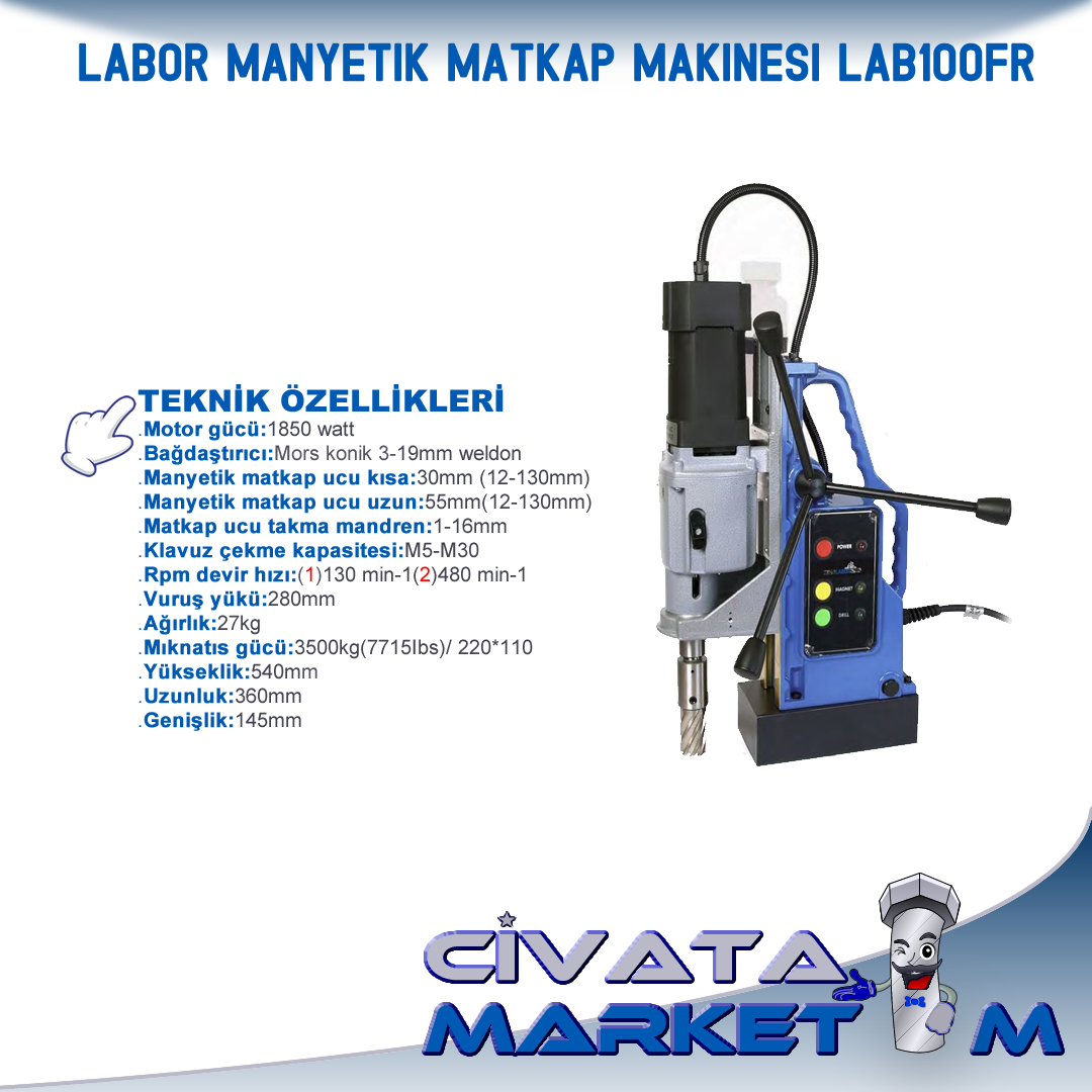 MANYETİK MATKAP MAKİNESİ LAB100FR FOR 12-100 mm