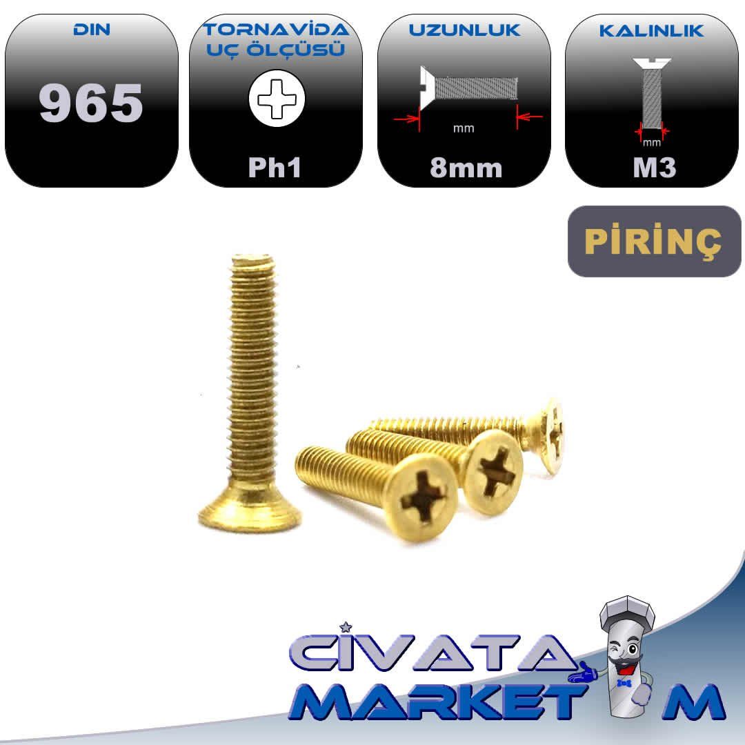 PİRİNÇ M3x8 YILDIZ HB(Havşa Baş) Vida DIN965 | Civatamarketim.com