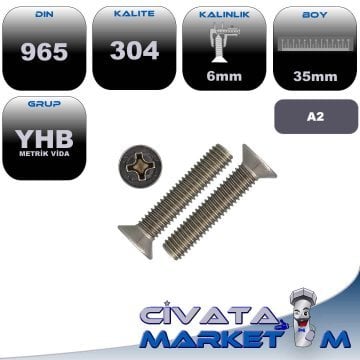 M6*35 YHB METRİK VİDA A2 304