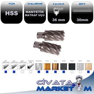 MANYETİK MATKAP UCU 36.0 X 30 mm